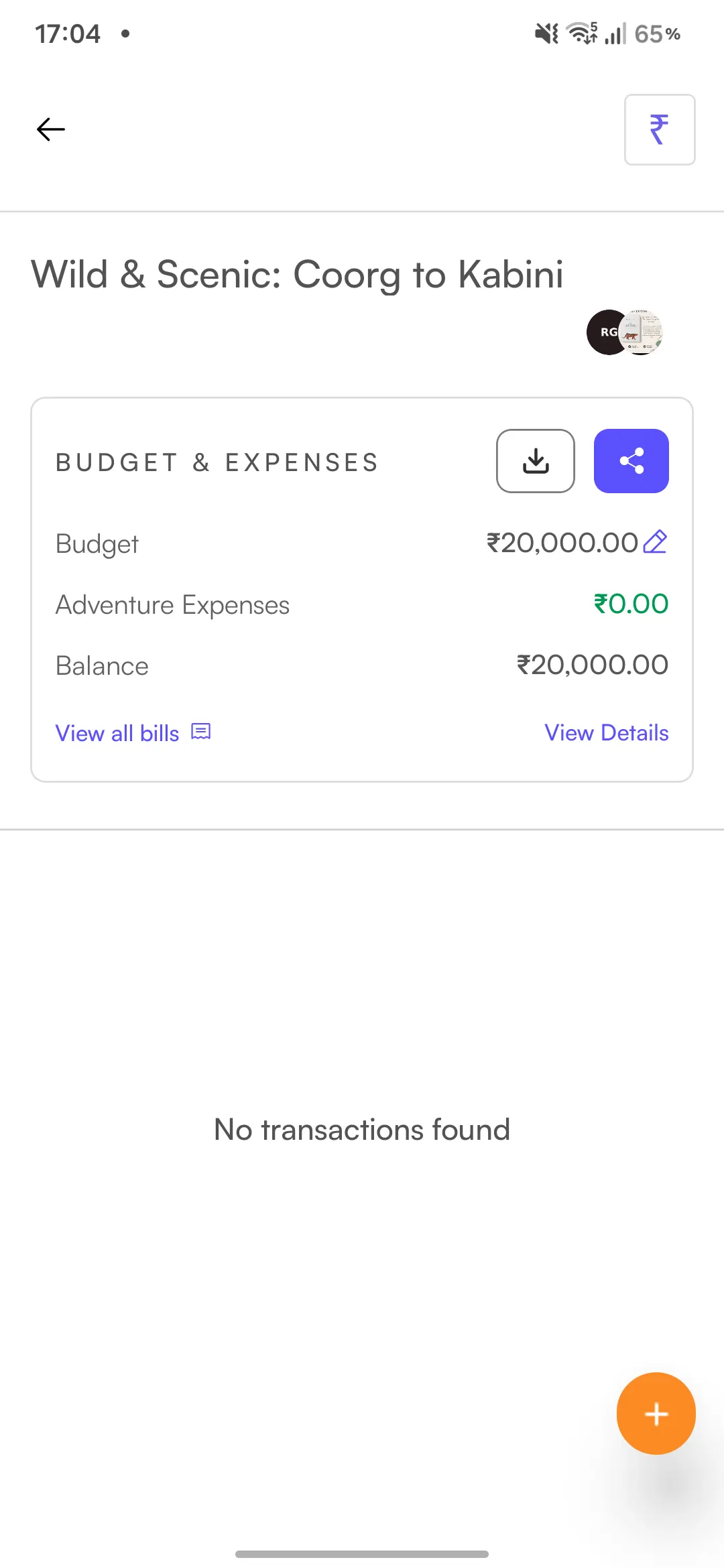 Expense splitting screen 1