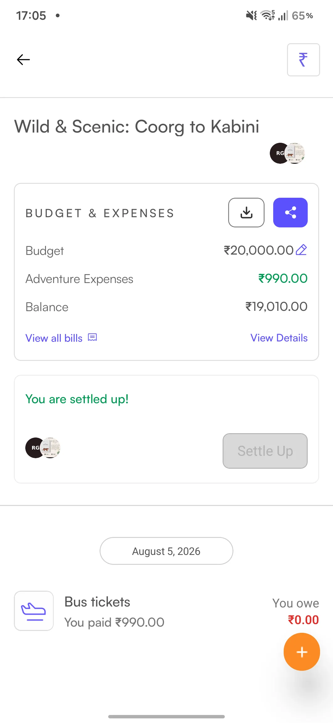 Expense splitting screen 3